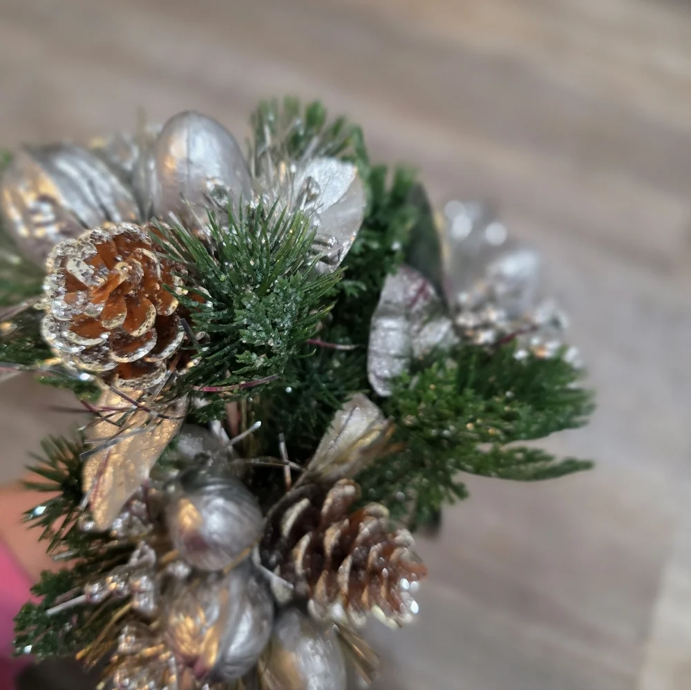 Silver and Green Holiday Pinecone Decor